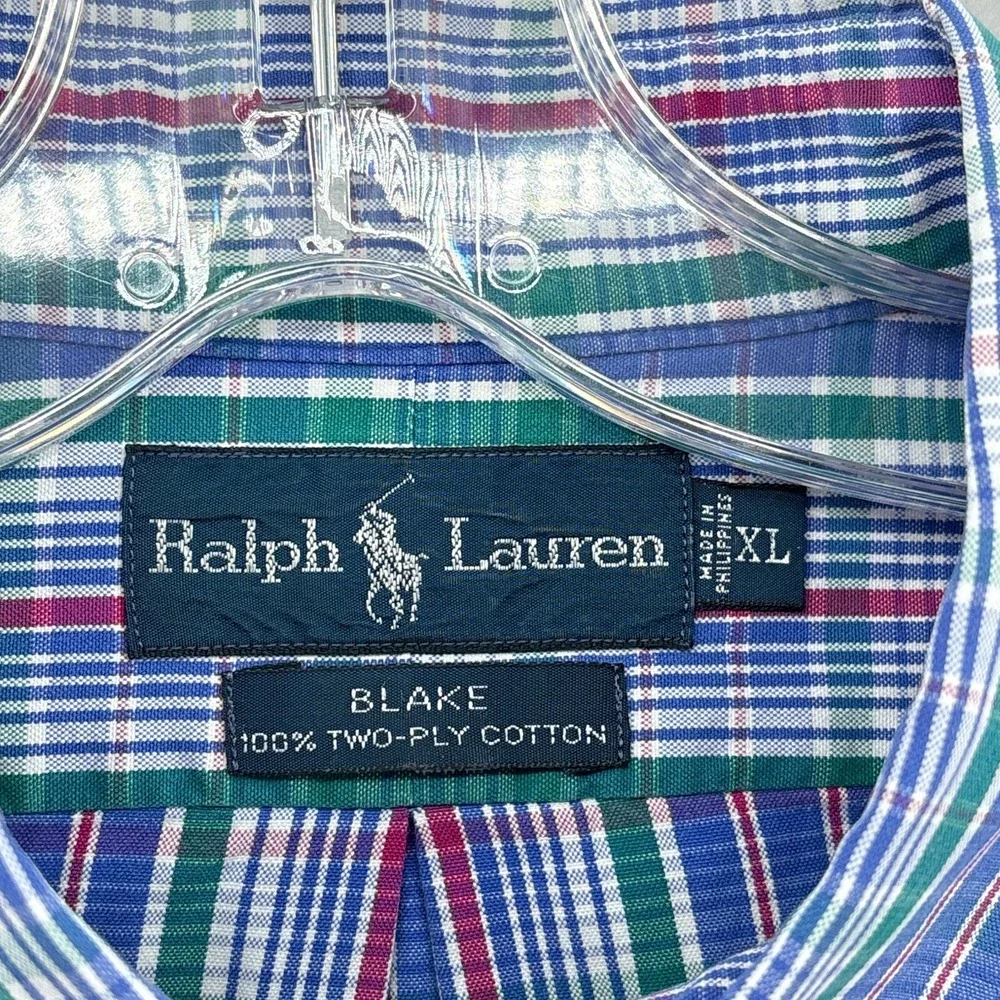 Polo Ralph Lauren Shirt Mens XL‎ Blue Pink Plaid Button Up Tartan Blake Vintage